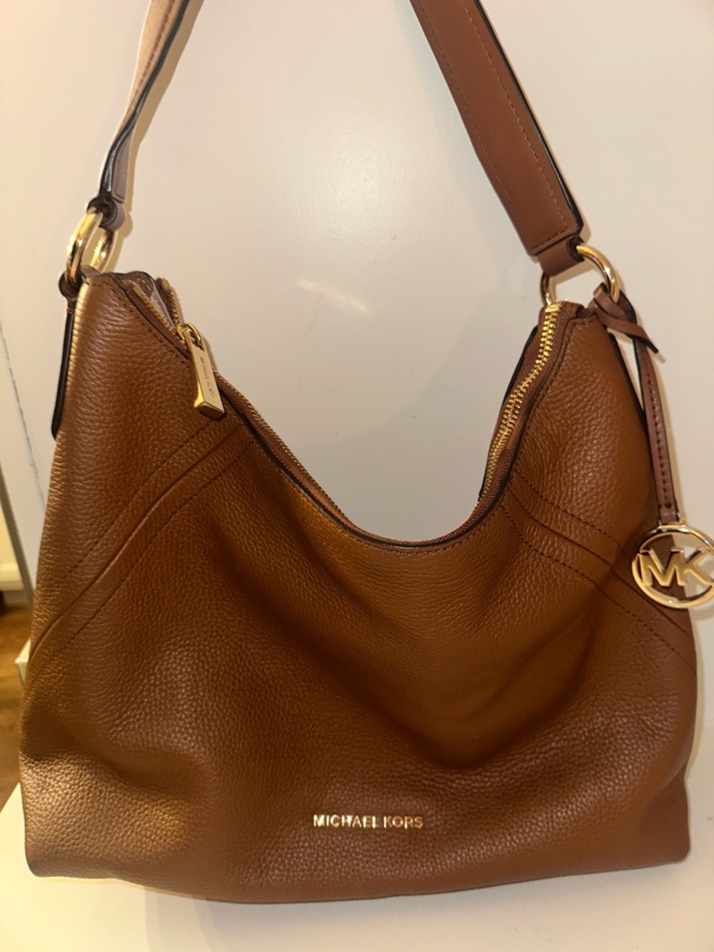 Michael Kors Cognac Pebbled Leather Shoulder Hobo